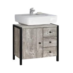 Loft24 Chris - Onderkast 3 laden 1 deur beton/zwarte spaanplaat 60 cm