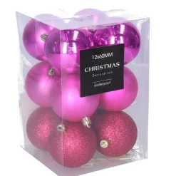 Christmas Decoration kerstballen - 12x - 6 cm - fuchsia roze Hot