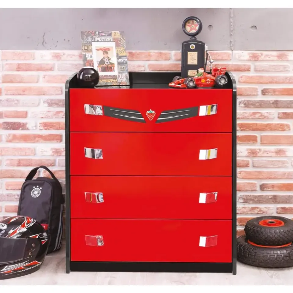 Leen Bakker Cilek - Champion Racer - Commode - Kinderladekast - Auto - 42x74x87 cm - Rood Sale