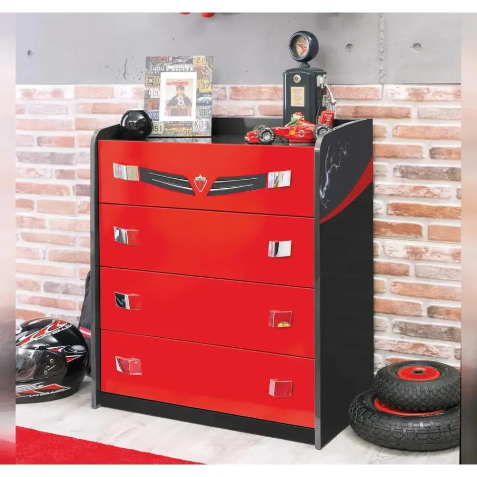 Leen Bakker Cilek - Champion Racer - Commode - Kinderladekast - Auto - 42x74x87 cm - Rood Sale