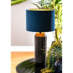 Light & Living Cilinder Lampenkap Velours - Petrol Blue - Ø30x21cm Sale