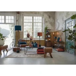 Light & Living Cilinder Lampenkap Velours - Petrol Blue - Ø35x30cm Clearance