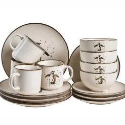 Leen Bakker CINNAMON - 16-delige serviesset - Gebroken wit - Steengoed Outlet