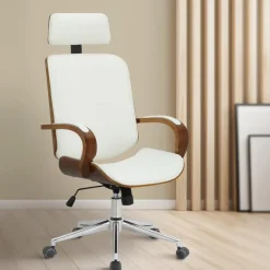 CLP Bureaustoel Dayton walnoot Frame - Kunstleer - walnoot/wit