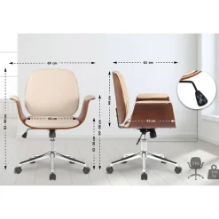 CLP Bureaustoel Kemberg chroom Frame - Hout - walnoot/creme Clearance