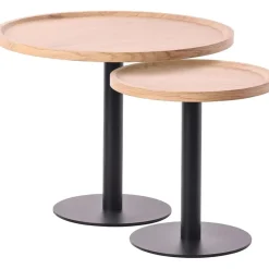 CLP Set van 2 Bijzettafel Aspen mat zwart Frame - Hout - natura Discount