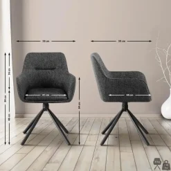 CLP Set van 2 Eetkamerstoel Tipton zwart Frame - Stof - donkergrijs Sale