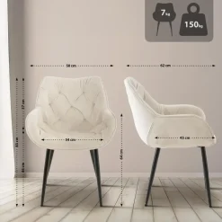 CLP Set van 4 Eetkamerstoel Tanna zwart Frame - Fluweel - creme Discount