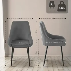 CLP Set van 2 Eetkamerstoel Elmira zwart Frame - Fluweel - donkergrijs Best