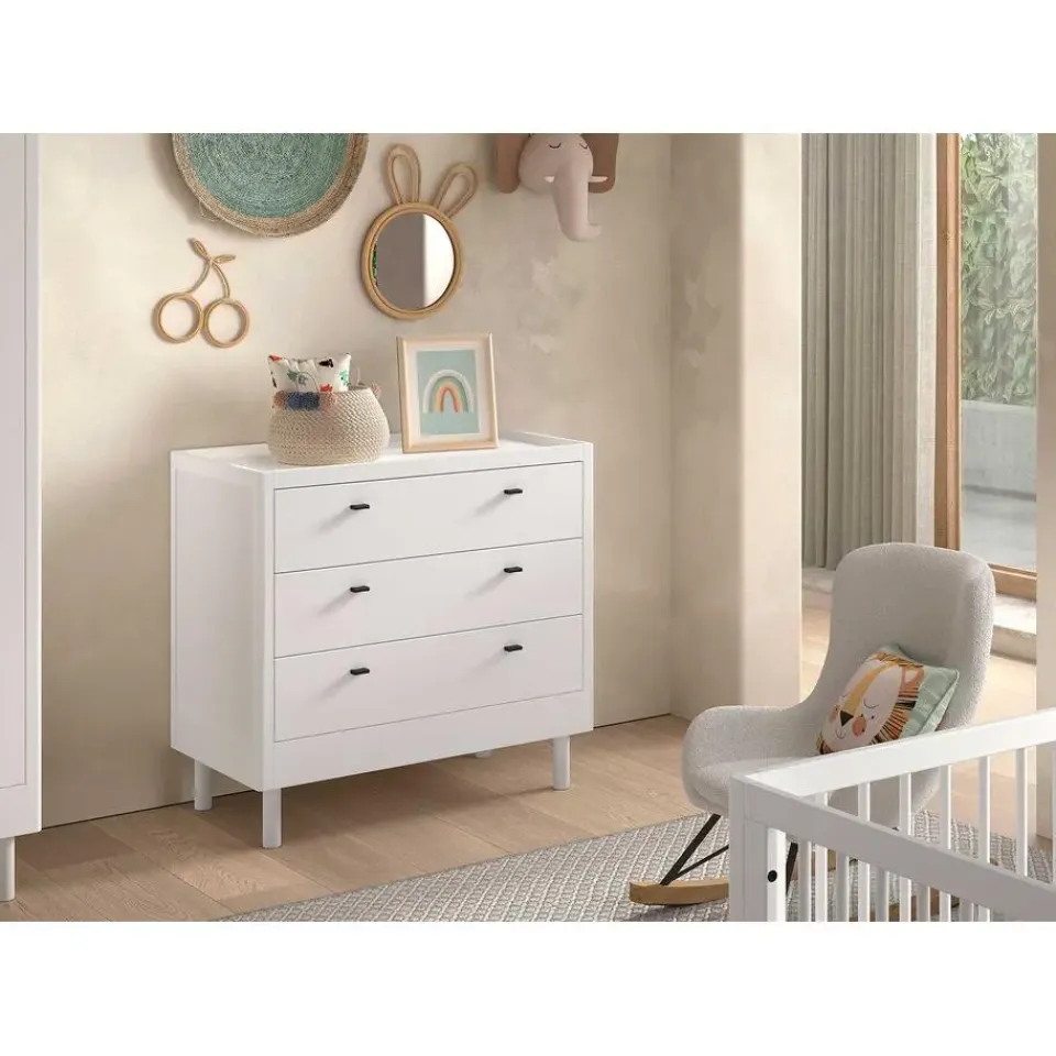 Vipack Commode Forrest - 3 lades - massief beukenhout - wit Clearance