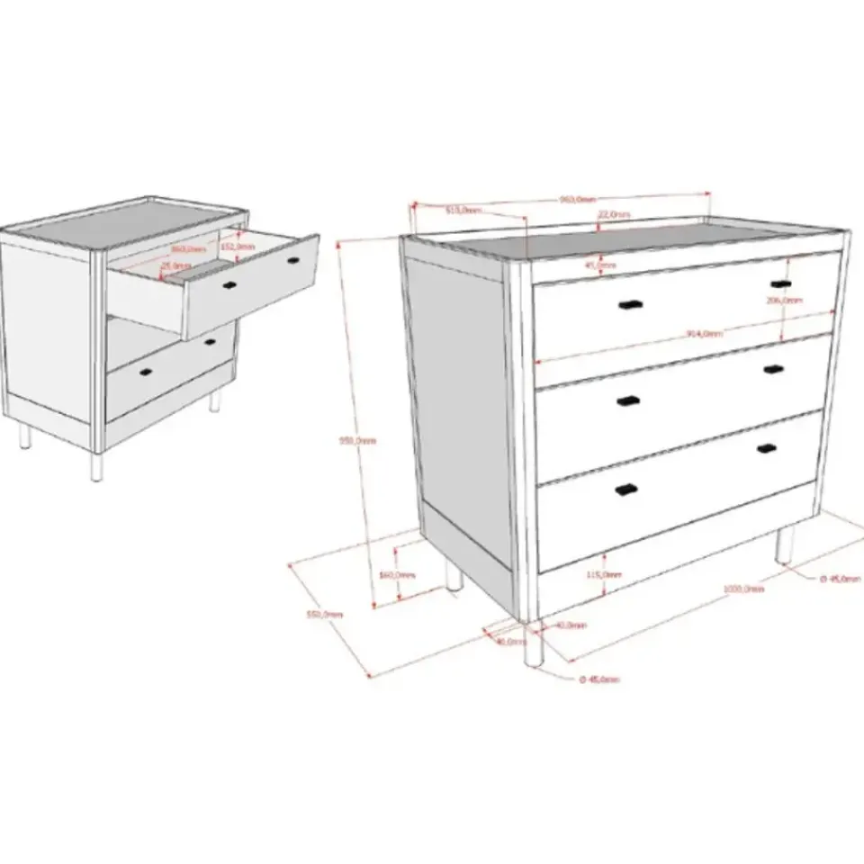 Vipack Commode Forrest - 3 lades - massief beukenhout - wit Clearance