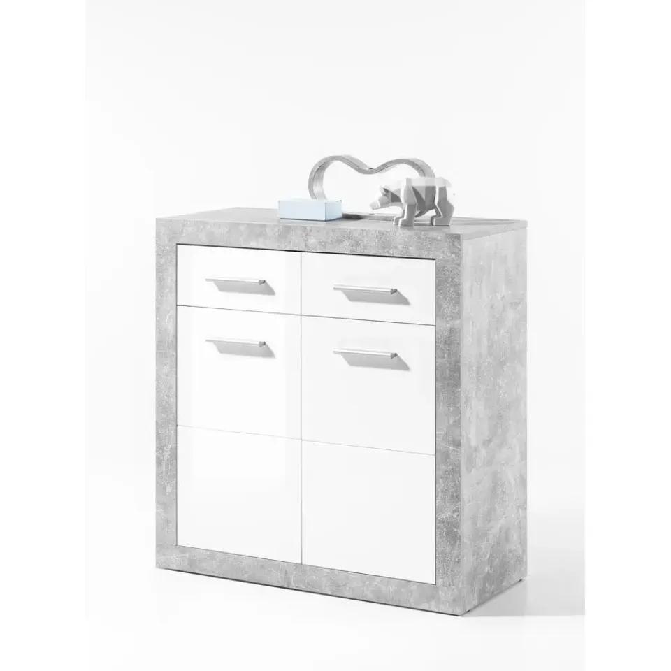 Emob Commode Inga 82 cm met 2 deuren & 2 lades - beton/wit Best
