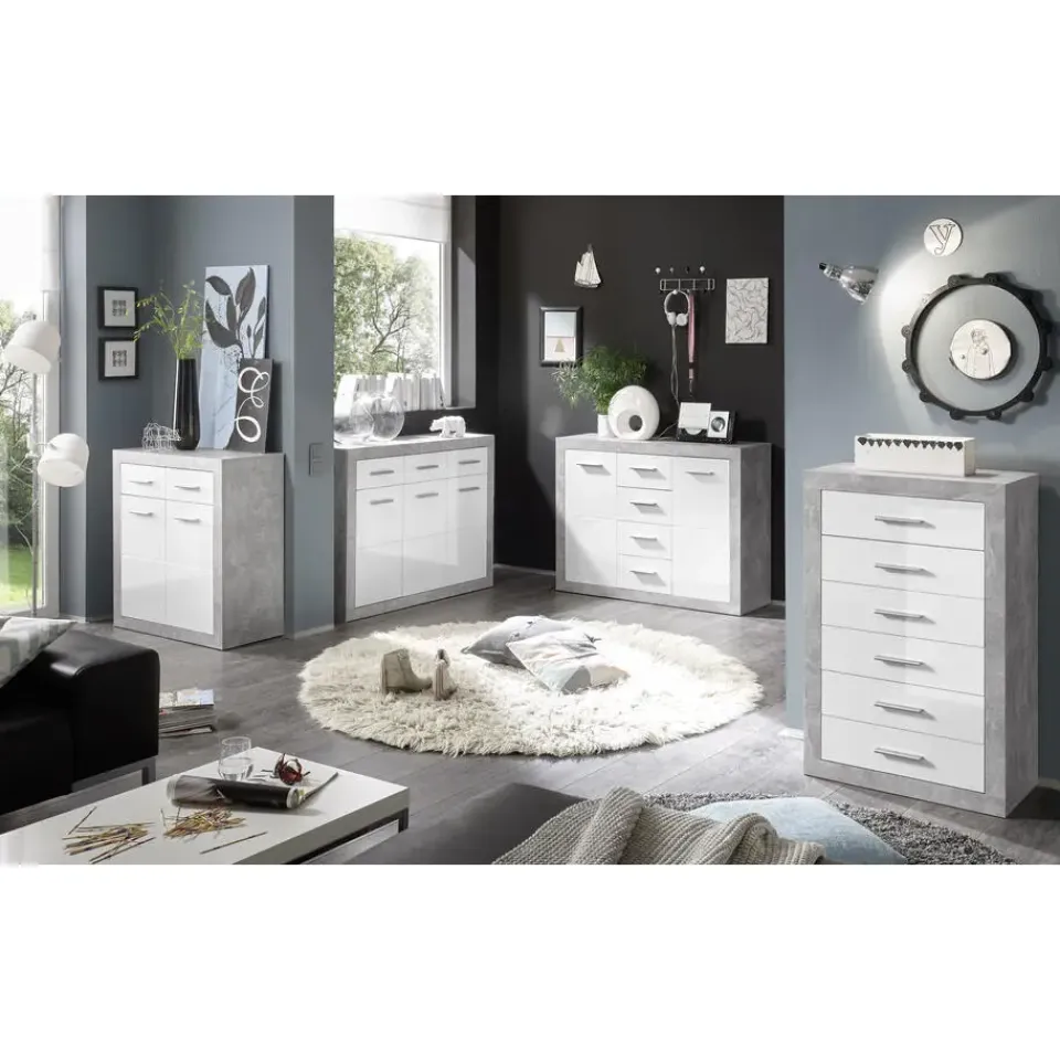 Emob Commode Inga 82 cm met 2 deuren & 2 lades - beton/wit Best