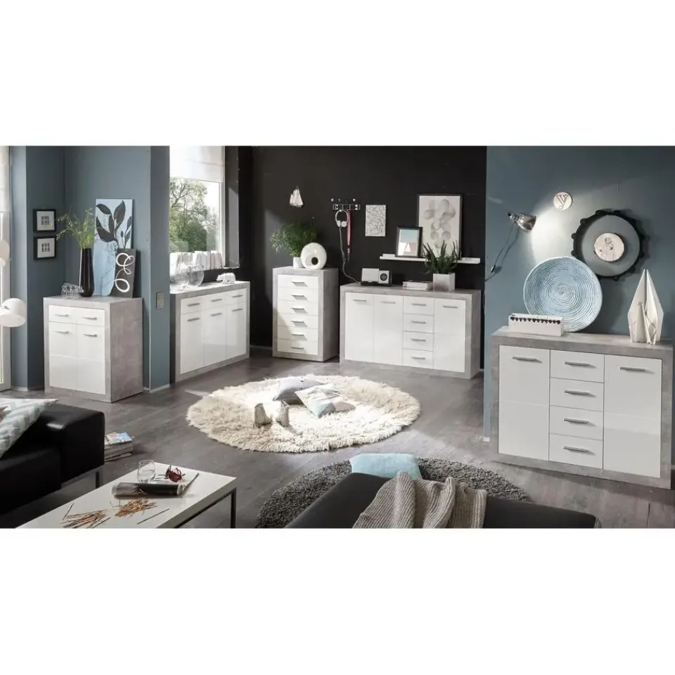 Emob Commode Inga 82 cm met 2 deuren & 2 lades - beton/wit Best