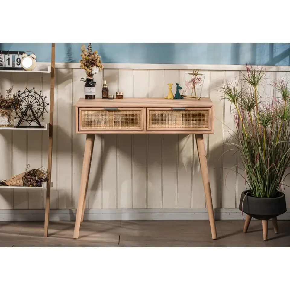 Nordlys Console 2 laden van hout en natuurlijk rotan New