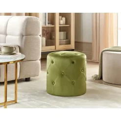 Beliani COROLLA - Poef - Olijfgroen - Fluweel