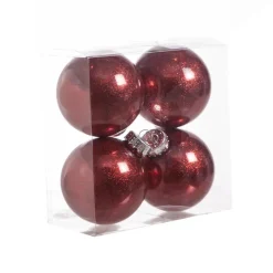 Cosy & Trendy Kerstballen - rood - glitter - 4 stuks - 8 cm Clearance