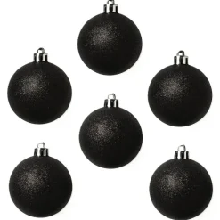 Cosy & Trendy Kerstballen - 6x st - zwart - glitters - 6 cm Outlet