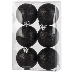 Cosy & Trendy Kerstballen - 6x st - zwart - glitters - 6 cm Outlet