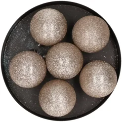 Cosy & Trendy Kerstballen - 6x st - champagne - glitters - 6 cm Clearance