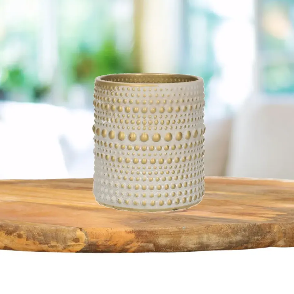 Countryfield theelichthouder/kaarsenhouder - creme/goud - H8 cm Online