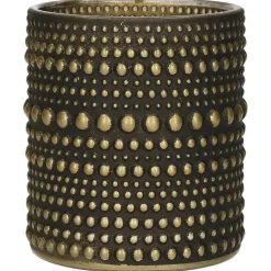 Countryfield theelichthouder/kaarsenhouder - zwart/goud - H8 cm Clearance