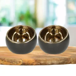 Countryfield theelichthouder/kaarsenhouder - zwart/goud - 13.5 cm Best