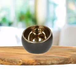 Countryfield theelichthouder/kaarsenhouder - zwart/goud - H9 cm