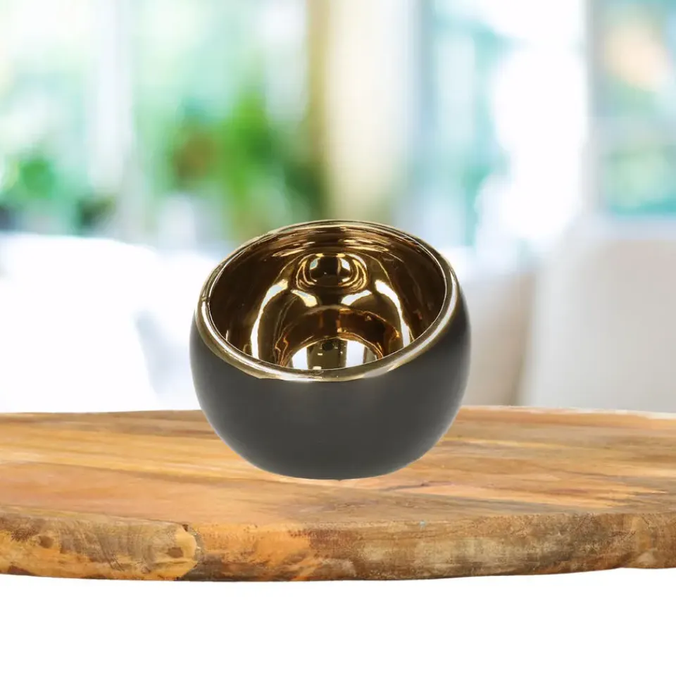 Countryfield theelichthouder/kaarsenhouder - zwart/goud - H9 cm