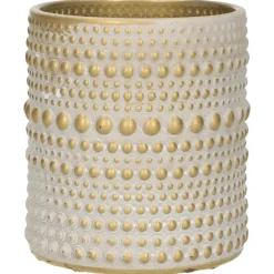 Countryfield theelichthouder/kaarsenhouder - creme /goud - H10 cm Outlet