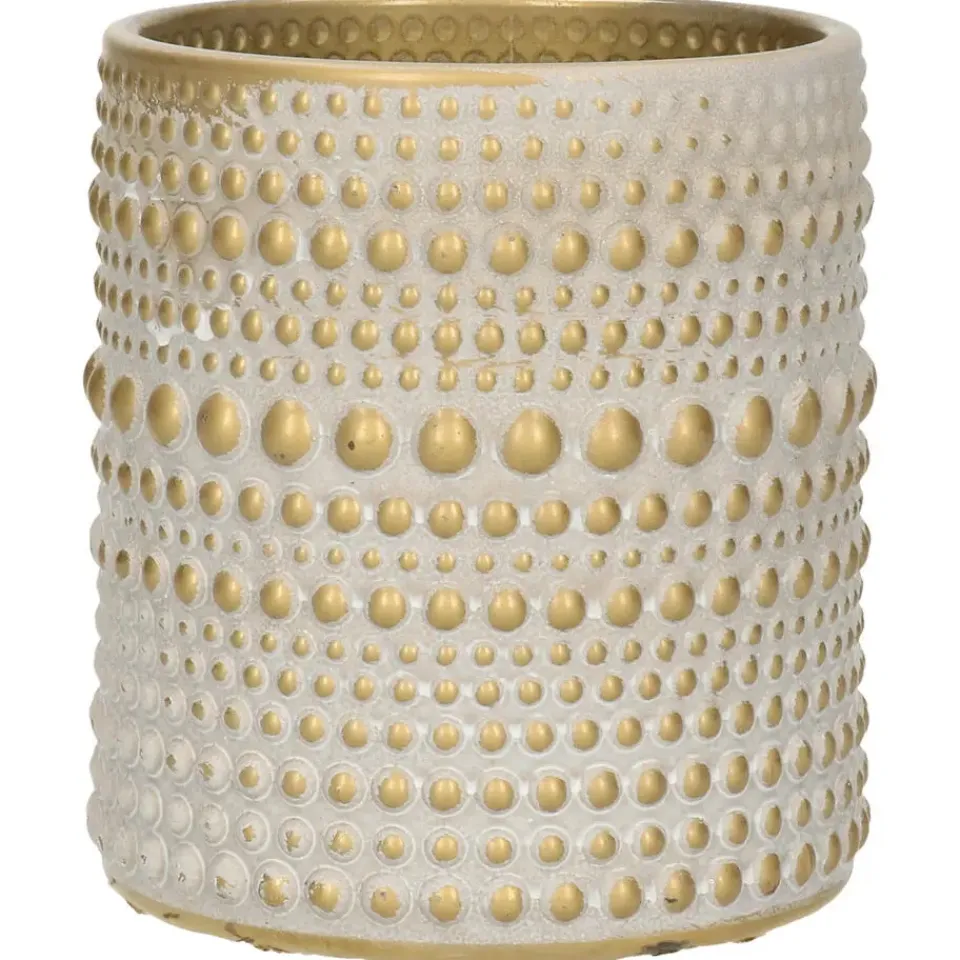 Countryfield theelichthouder/kaarsenhouder - creme /goud - H10 cm Outlet