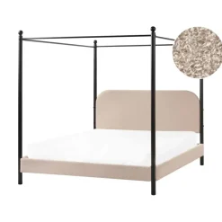 Beliani DANNEMOIS - Tweepersoonsbed - Taupe - 160x200 cm - Bouclé Outlet