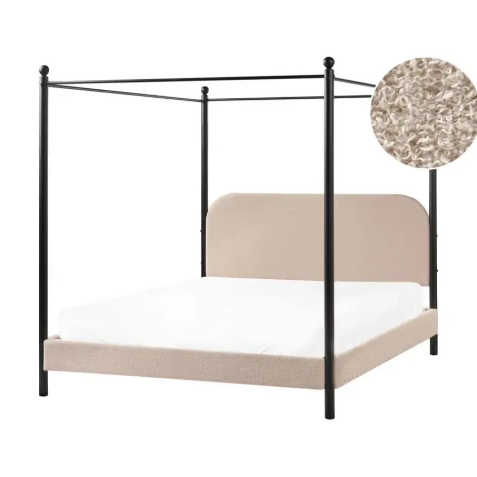 Beliani DANNEMOIS - Tweepersoonsbed - Taupe - 160x200 cm - Bouclé Outlet