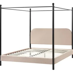 Beliani DANNEMOIS - Tweepersoonsbed - Taupe - 160x200 cm - Bouclé Outlet