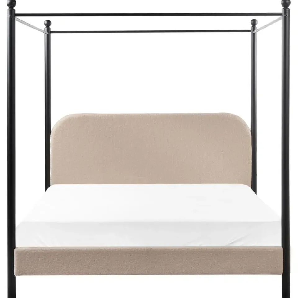 Beliani DANNEMOIS - Tweepersoonsbed - Taupe - 160x200 cm - Bouclé Outlet