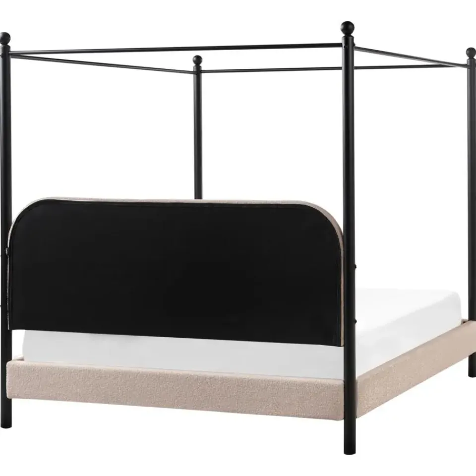 Beliani DANNEMOIS - Tweepersoonsbed - Taupe - 160x200 cm - Bouclé Outlet