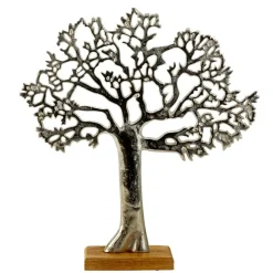Merkloos Decoratie levensboom - Tree of Life - aluminium/hout - 31 x 34 cm Best