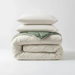 Sleeptime Dekbed zonder Overtrek Diamond 240x200 – Met Kussenslopen– Wasbaar – Crème/Groen New