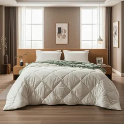 Sleeptime Dekbed zonder Overtrek Diamond 240x200 – Met Kussenslopen– Wasbaar – Crème/Groen New