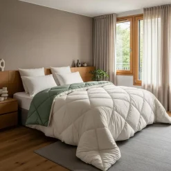 Sleeptime Dekbed zonder Overtrek Diamond 200x200 – Met Kussenslopen– Wasbaar – Crème/Groen