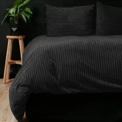 Sleeptime Dekbedovertrek Teddy Rib 140x220 – Fluweelzacht & Knus Design - Zwart Hot