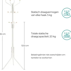 ACAZA Design Kapstok met 12 Haken - Perfect in een Inkom hal - 182 cm - Wit