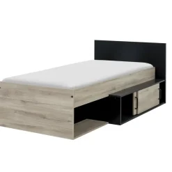 DIAGONE Bed Erquy - Opbergvakken - 90x200cm - Zwart/Eikenkleur Online