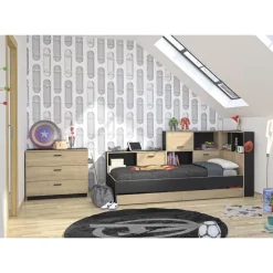 DIAGONE Bed Erwan - Opbergruimte - 90x200cm - Zwart/Kastanjekleur Clearance