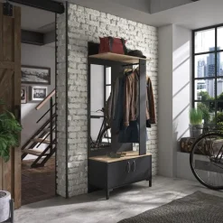 DIAGONE Entreekast Store - Incl stang en spiegel - 190 cm hoog - Zwart Hot