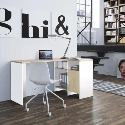 DIAGONE Hoekbureau Liverpool - 1 deur 3 vakken -Wit/Eikenkleur Clearance