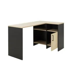 DIAGONE Hoekbureau Liverpool - 1 deur 3 vakken - Zwart/Eikenkleur Best