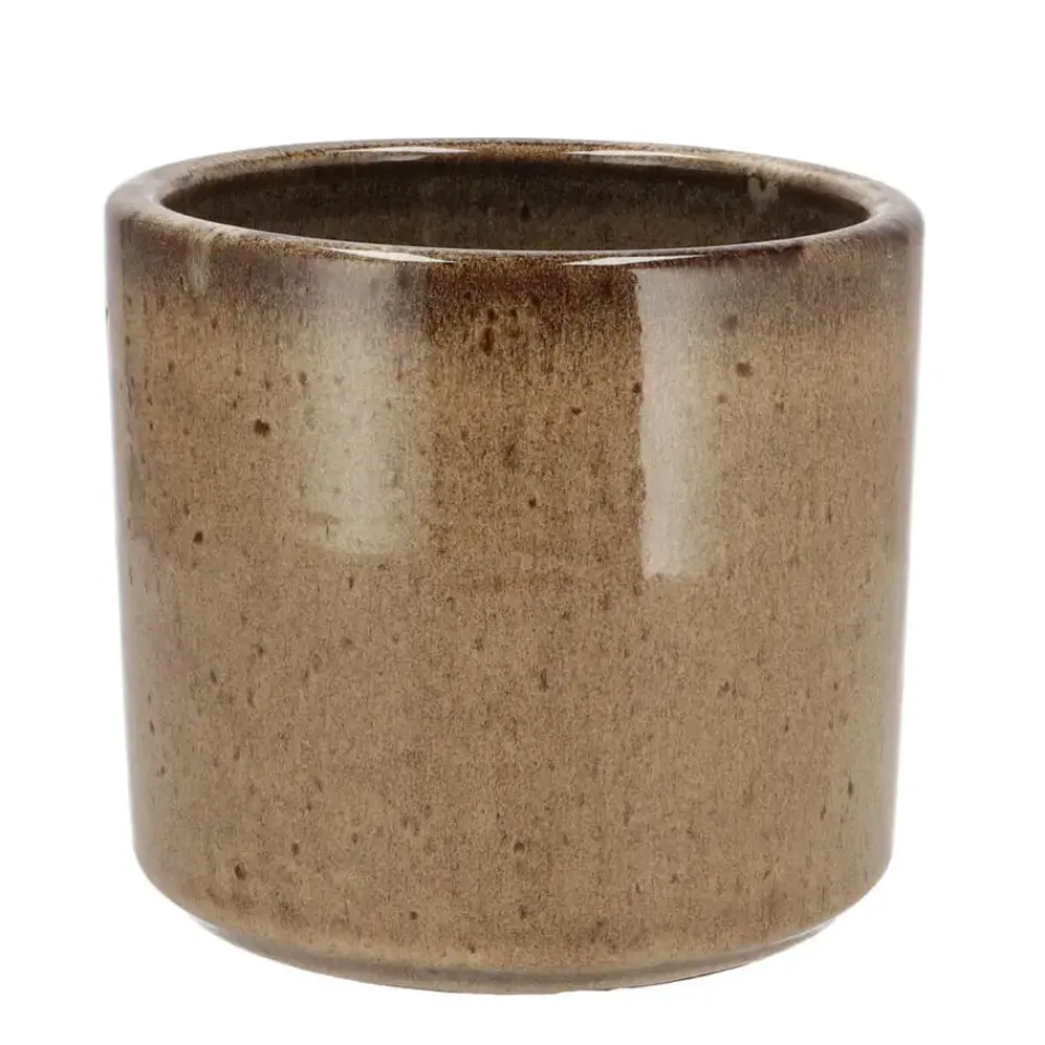 DK Design Bloempot Brown Glaze - taupe - D12 x H13 cm - glanzend New
