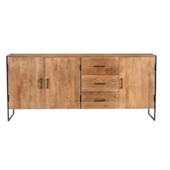 Livingfurn Dressoir Naturel Mangohout - Metaal - 180x40x80cm - Elin New