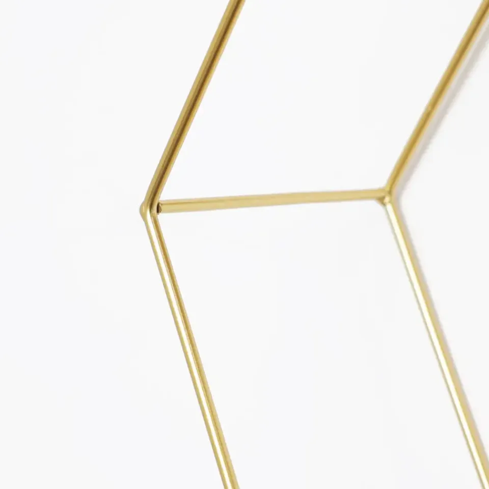 IVOL Driedubbel zeshoekig metalen wandrek met 3 houten plankjes - 40,5x41 cm - Goud Discount